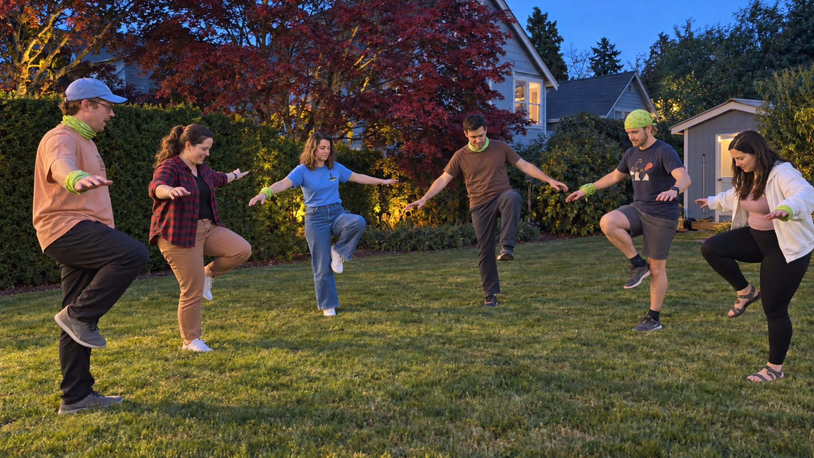 Players in a one-leg balance immunity challenge